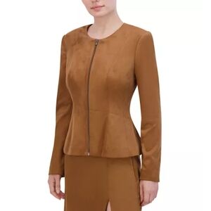 BCBGMAXAZRIA Peplum Faux Suede Crew Neck Front Zipper Jacket Size 2